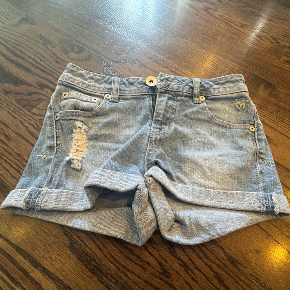 Justice Light Blue Jean Shorts with Distressed Detail